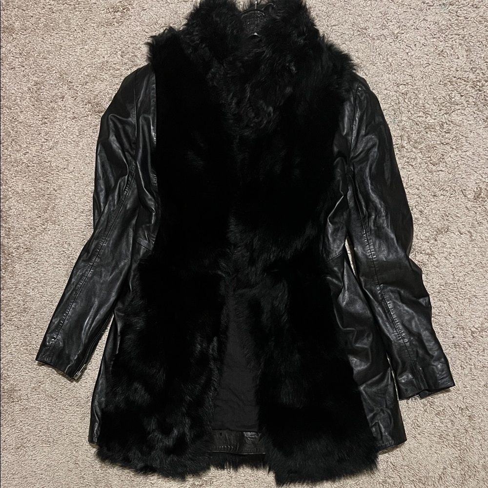 Muubaa Black Leather and Faux Fur Jacket